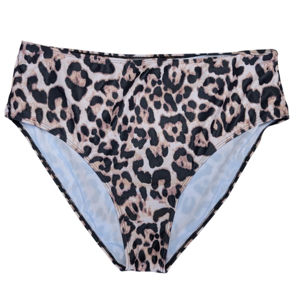 2XL‎ Leopard Print Swim Bikini Bottoms High Waisted Briefs Plus Size